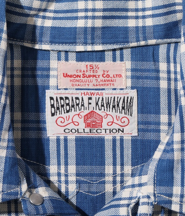 Lot No. US14590 / UNION SUPPLY BARBARA KAWAKAMI MODEL 9.5oz. PALAKA CHECK BLOUSE