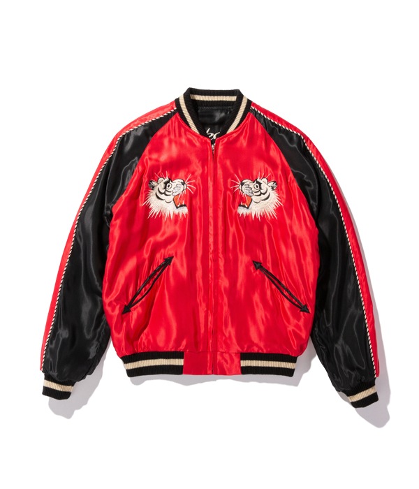 Lot No. TT14813-165 / Mid 1950s Style Acetate Souvenir Jacket ��TIGER HEAD�� �� ��WHITE DRAGON�� (Reversible Side)