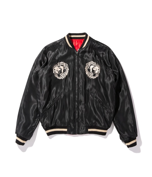 Lot No. TT14813-165 / Mid 1950s Style Acetate Souvenir Jacket ��TIGER HEAD�� �� ��WHITE DRAGON�� (Reversible Side)