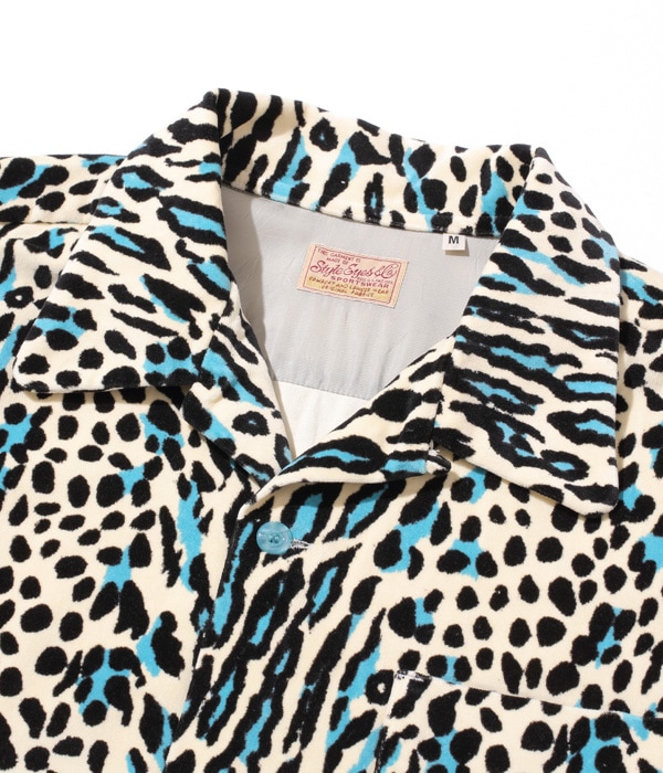 Lot No. SE28748 / Mid 1950s Style Velveteen Sports Shirt ��LEOPARD��