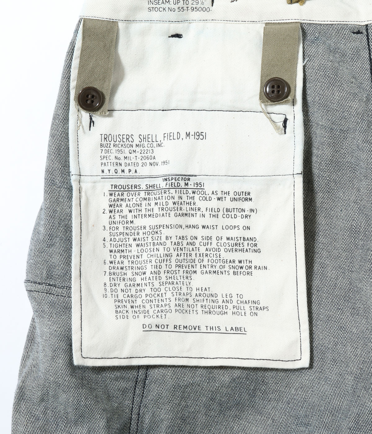 Lot No. BR42586 / TROUSERS, SHELL, FIELD, Type M-51 ��DENIM CIVILIAN MODEL��