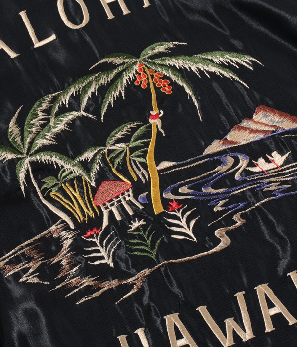 Lot No. TT15052-125 / Mid 1950s Style Acetate Souvenir Jacket ��BLACK TIGER�� �� ��ALOHA HAWAII��