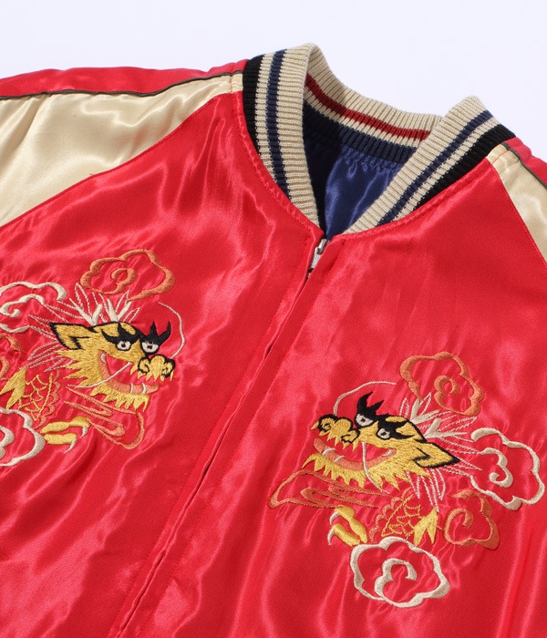 Lot No. TT15052-128 / Mid 1950s Style Acetate Souvenir Jacket BLUE EAGLE  DRAGON