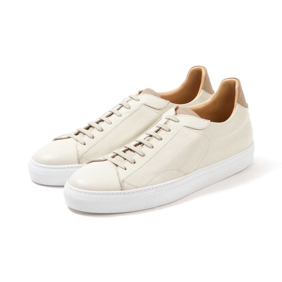 トレーディングポスト CS-LOW WHITE+BEIGE レザースニーカー メンズ