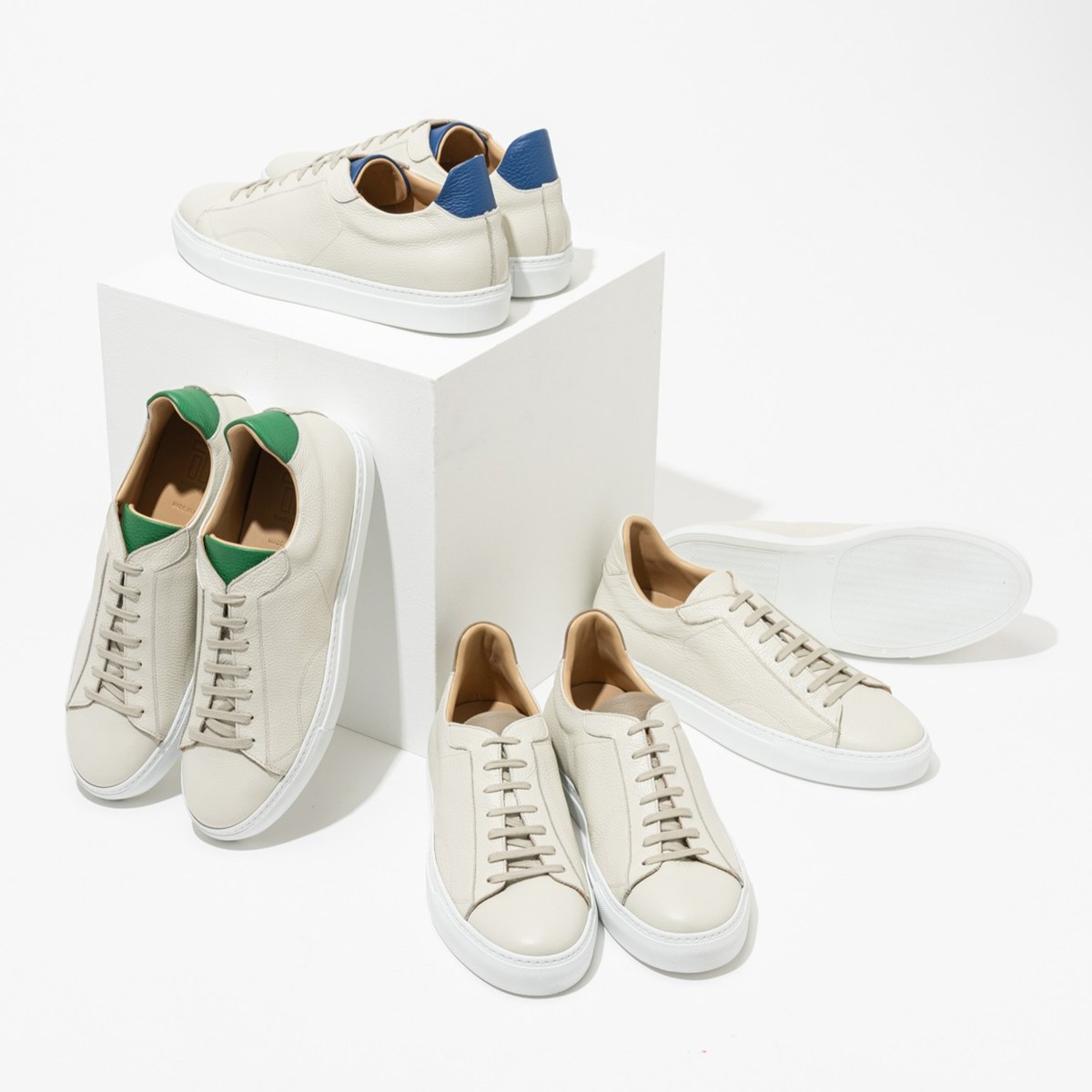 トレーディングポスト CS-LOW WHITE+BEIGE レザースニーカー メンズ