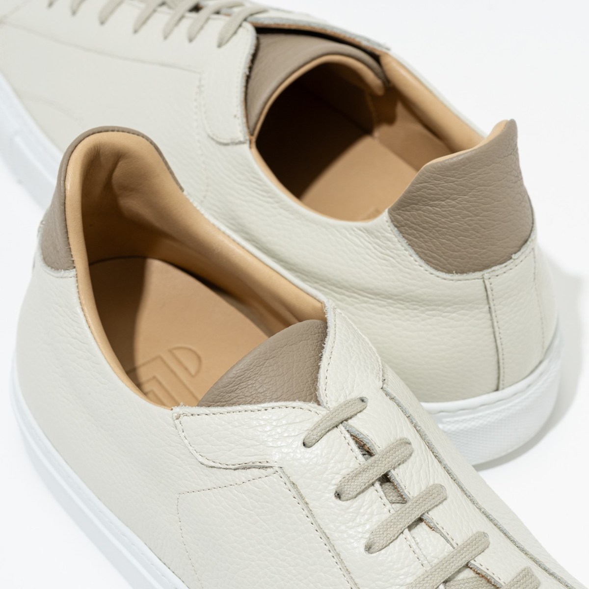 トレーディングポスト CS-LOW WHITE+BEIGE レザースニーカー メンズ