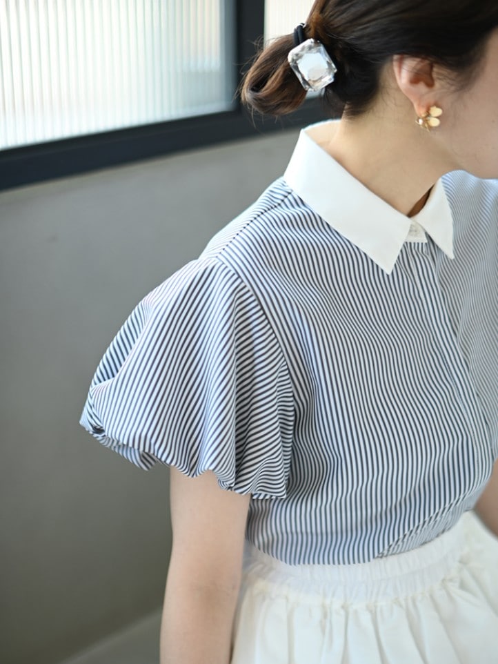【美品】トレフルプラスワン　袖バルーンブラウス　ストライプ 袖バルーンブラウス | Tops,ブラウス | | TREFLE＋1（トレフル