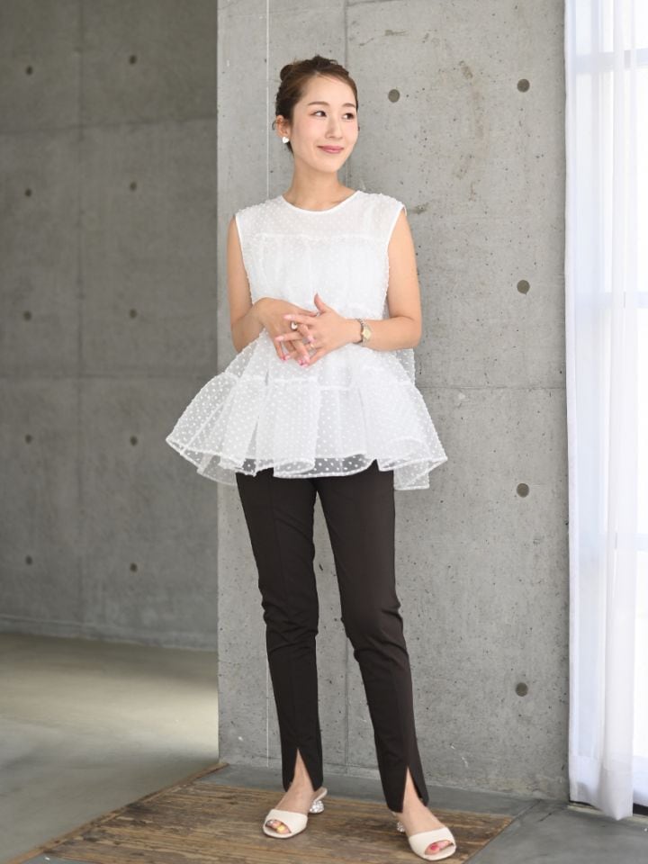trefle+1 ホワイトスリットパンツ　02サイズ 日本製スリットパンツ(WHITE) | Bottoms,スリットパンツ