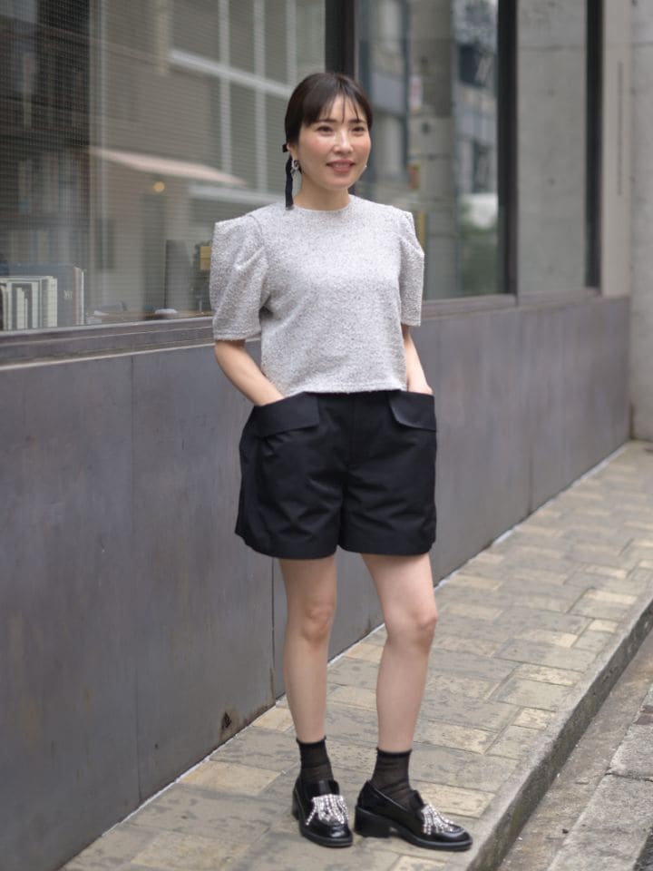 メモリーギャバショートパンツ(BEIGE/BLACK) | Bottoms,ショート