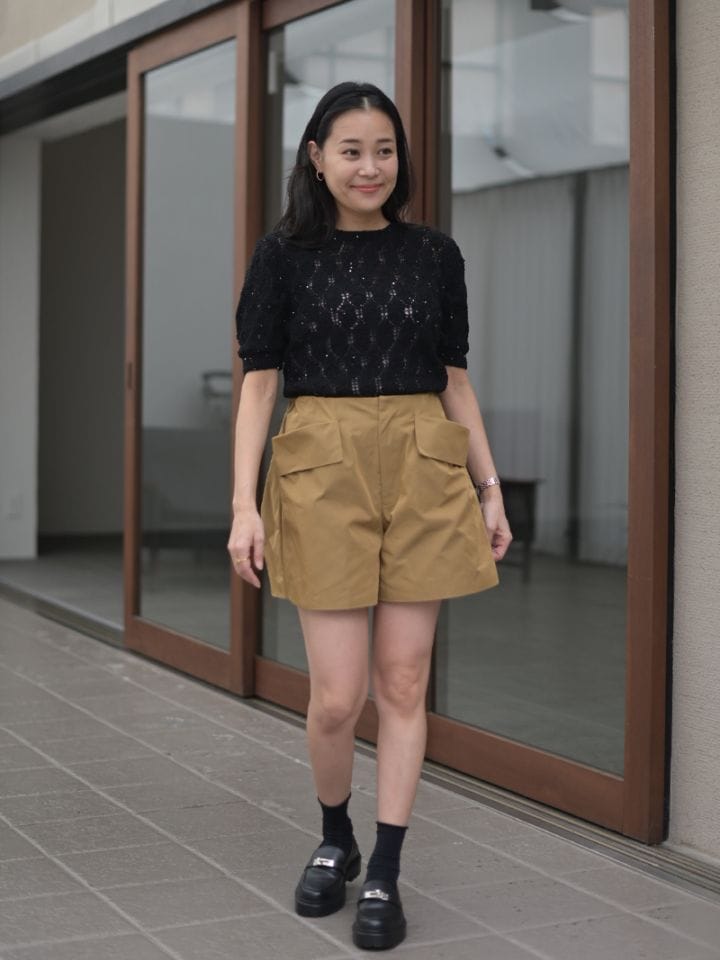 メモリーギャバショートパンツ(BEIGE/BLACK) | Bottoms,ショート
