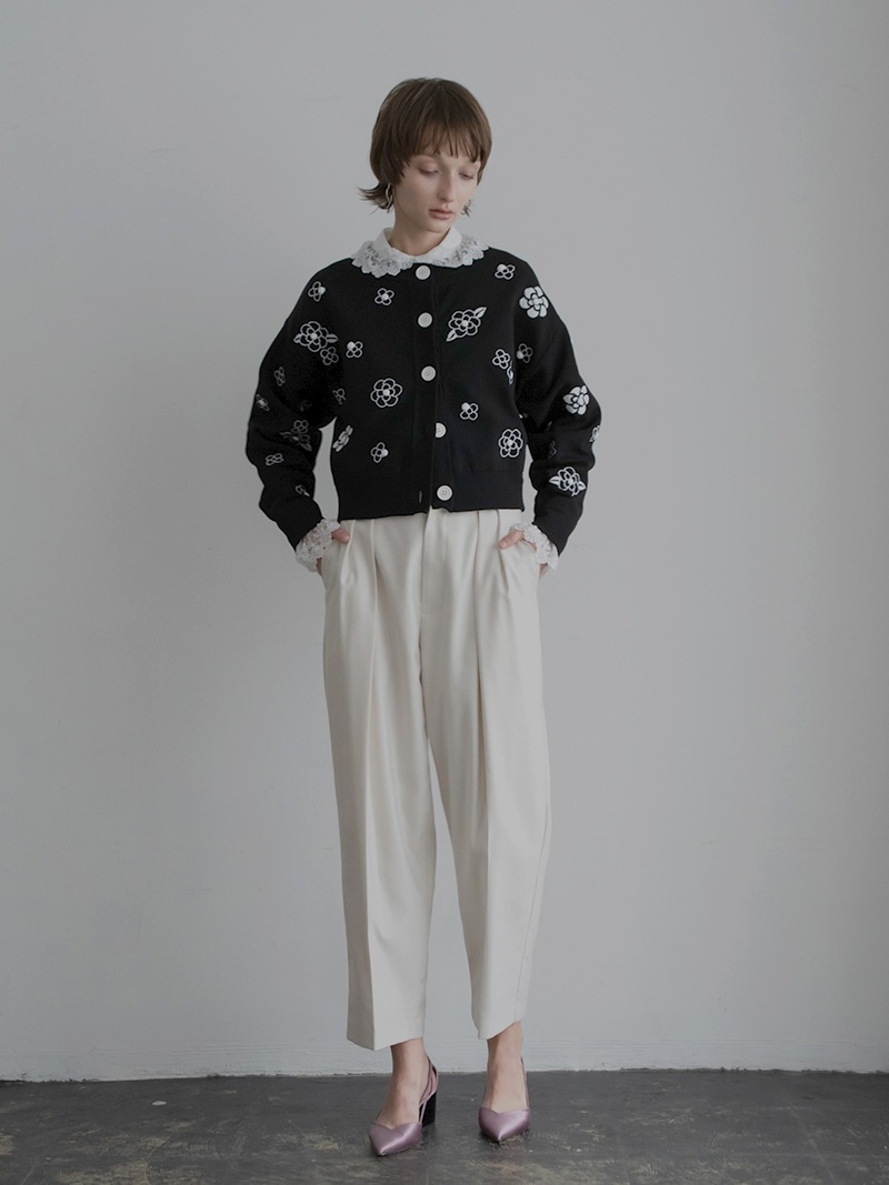 トレフルプラスワン　ポケットフリルパンツ　ラメホワイト　01 トレフルプラスワン ポケットフリルパンツ ラメホワイト 01