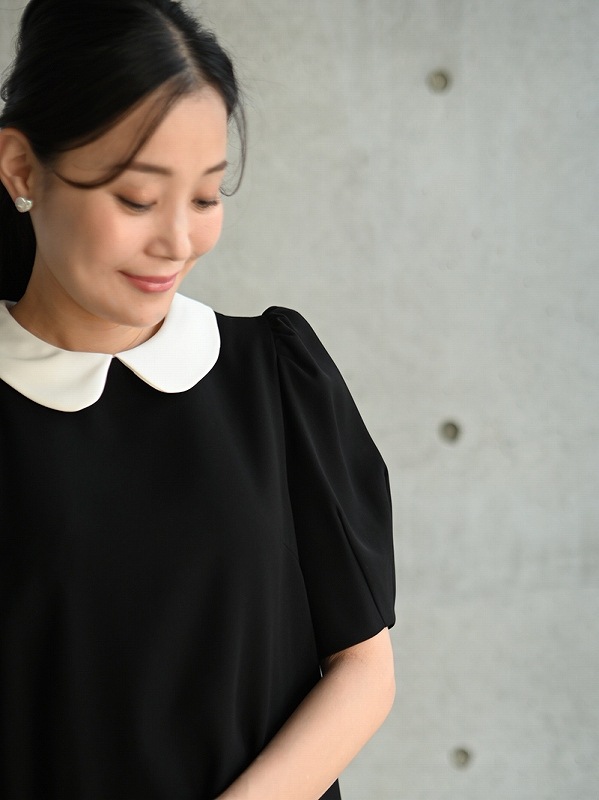 トレフルプラスワン 白襟ティアードワンピース 黒