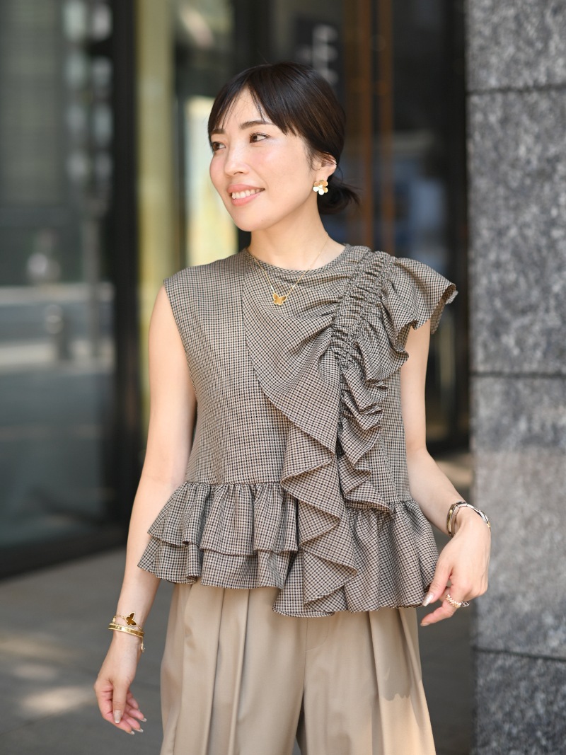 アシメフリルトップス(CHECK) | Tops,トップス | | TREFLE＋1