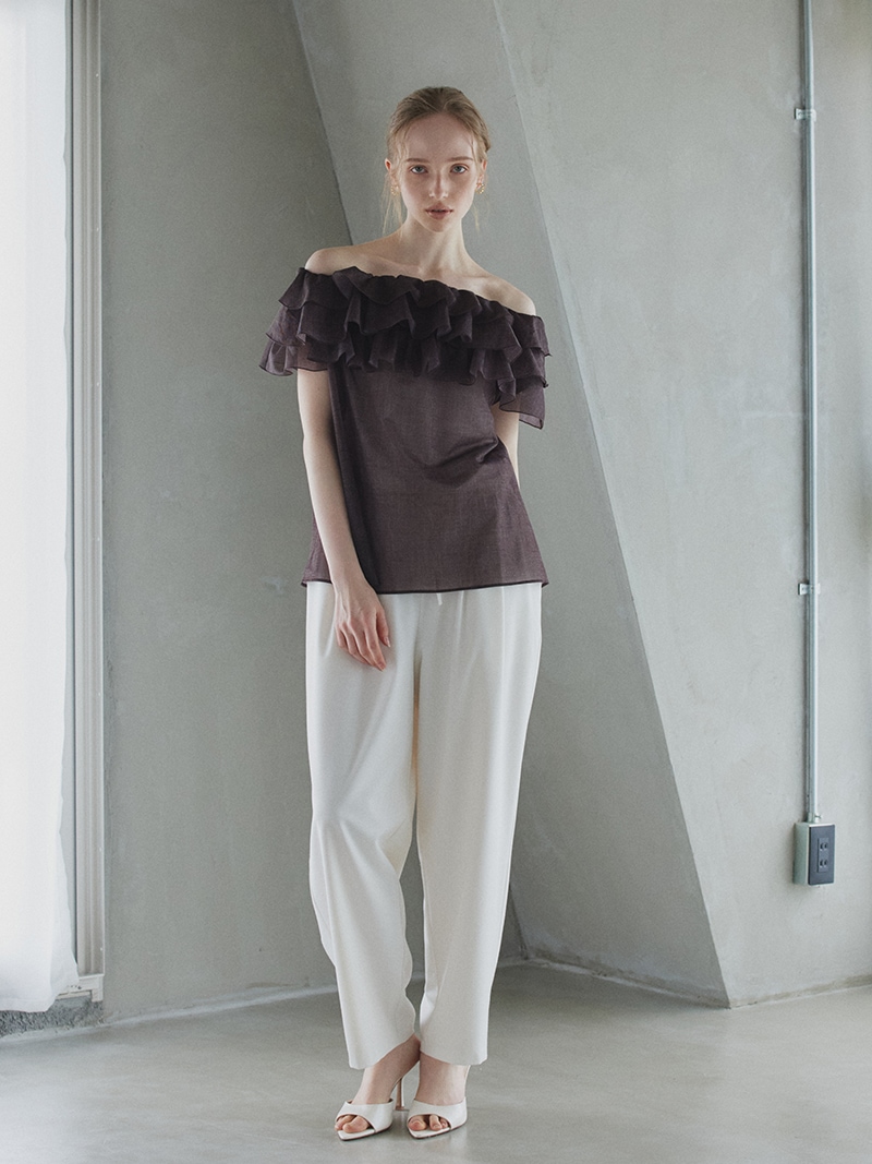 【美品】TREFLE+1 トレフルプラスワン　オーガンジートップス　半袖 デニムオーガンジートップス | Tops,トップス | | TREFLE＋1（トレフル