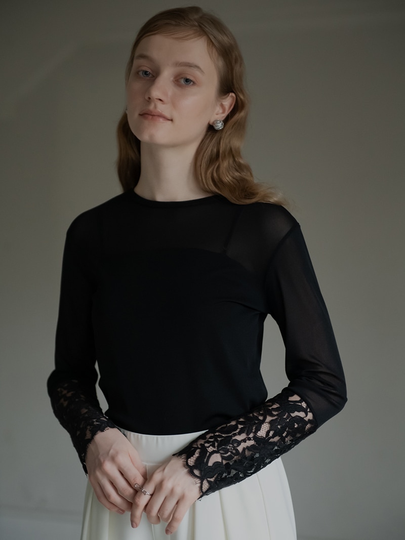 TREFLE+1 トレフルプラスワン　オーガンジートップス ブラック レースシアートップス | Tops,Tシャツ | | TREFLE＋1（トレフルプラス