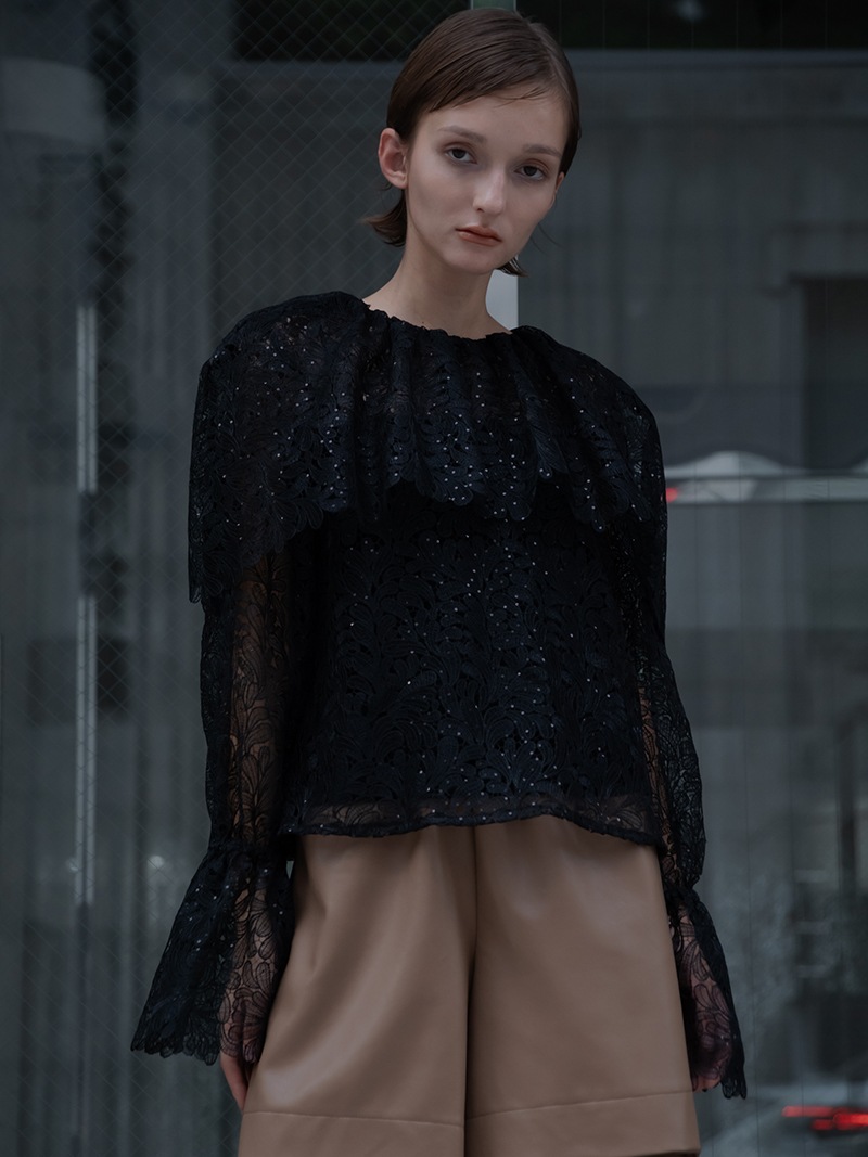 enshia.R】スパンコールレースブラウス(BLACK) | Tops,ブラウス