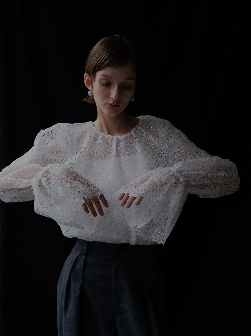 enshia.R】スパンコールレースブラウス(WHITE) | Tops,ブラウス
