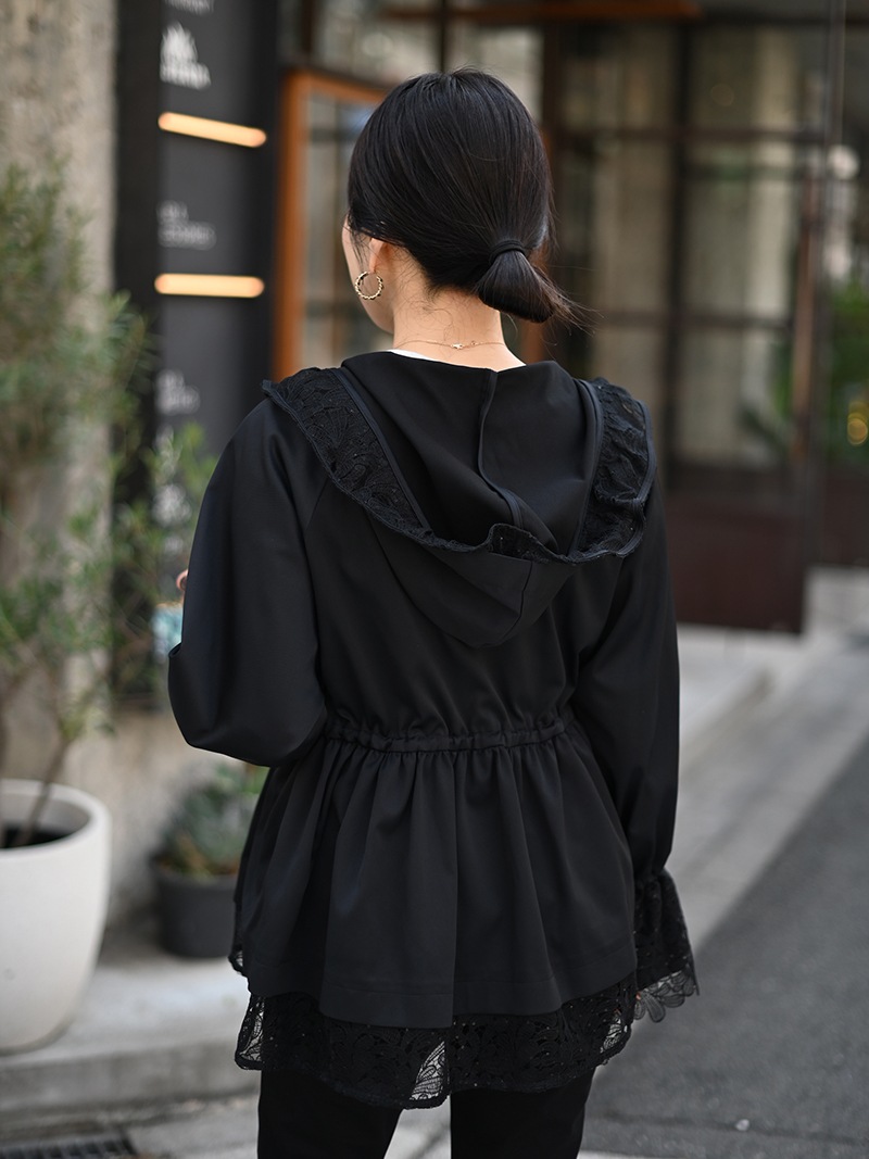 スパンコール フード付きパーカー ブラック enshia.R】スパンコールレースパーカー(BLACK) | Outer | | TREFLE＋1