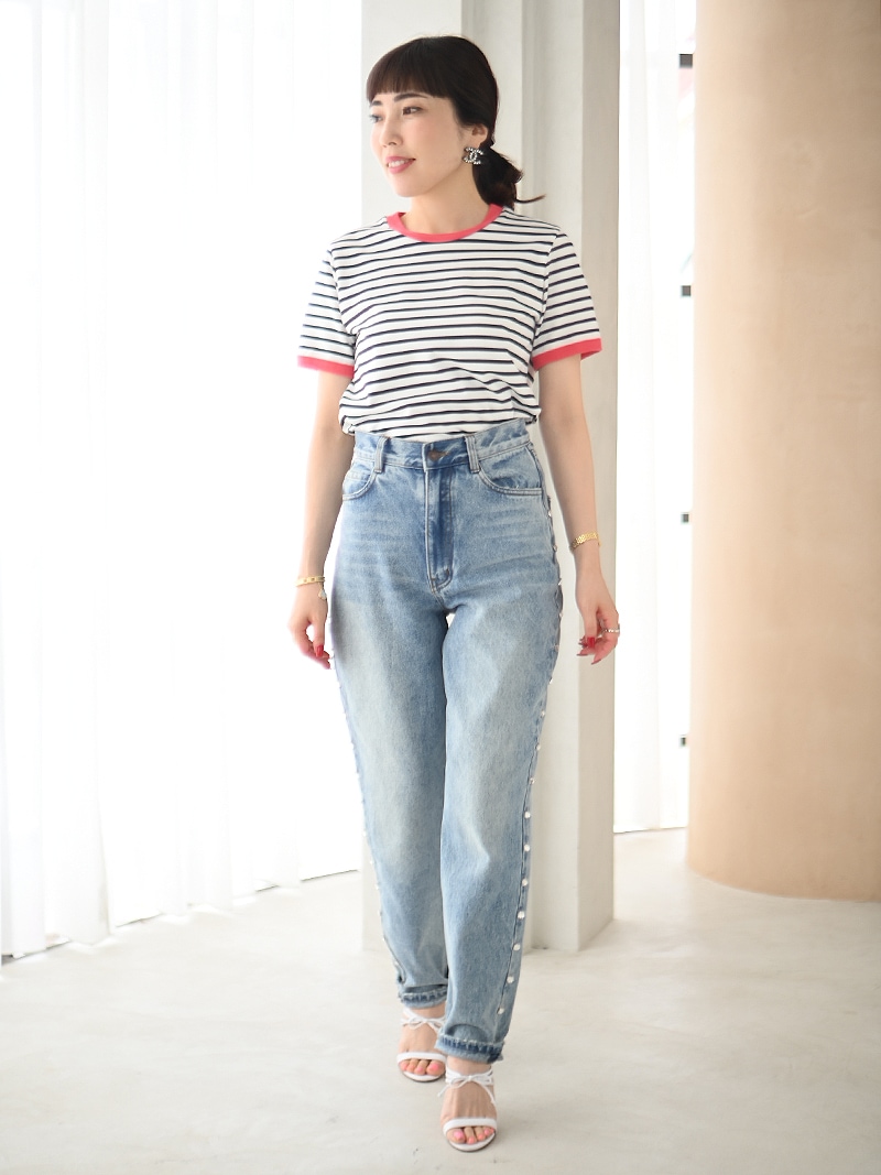 トレフルプラスワン ラメボーダーカットソー半袖 ブルー ラメボーダーカットソー~半袖 | Tops,Tシャツ | | TREFLE+1