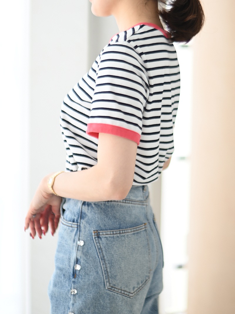 トレフルプラスワン ラメボーダーカットソー半袖 ブルー ラメボーダーカットソー~半袖 | Tops,Tシャツ | | TREFLE+1