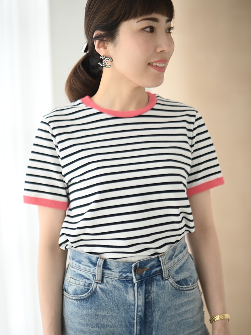 TREFLE+1 トレフルプラスワン ラメボーダーカットソー ピンク ラメボーダーカットソー~半袖 | Tops,Tシャツ | | TREFLE+1