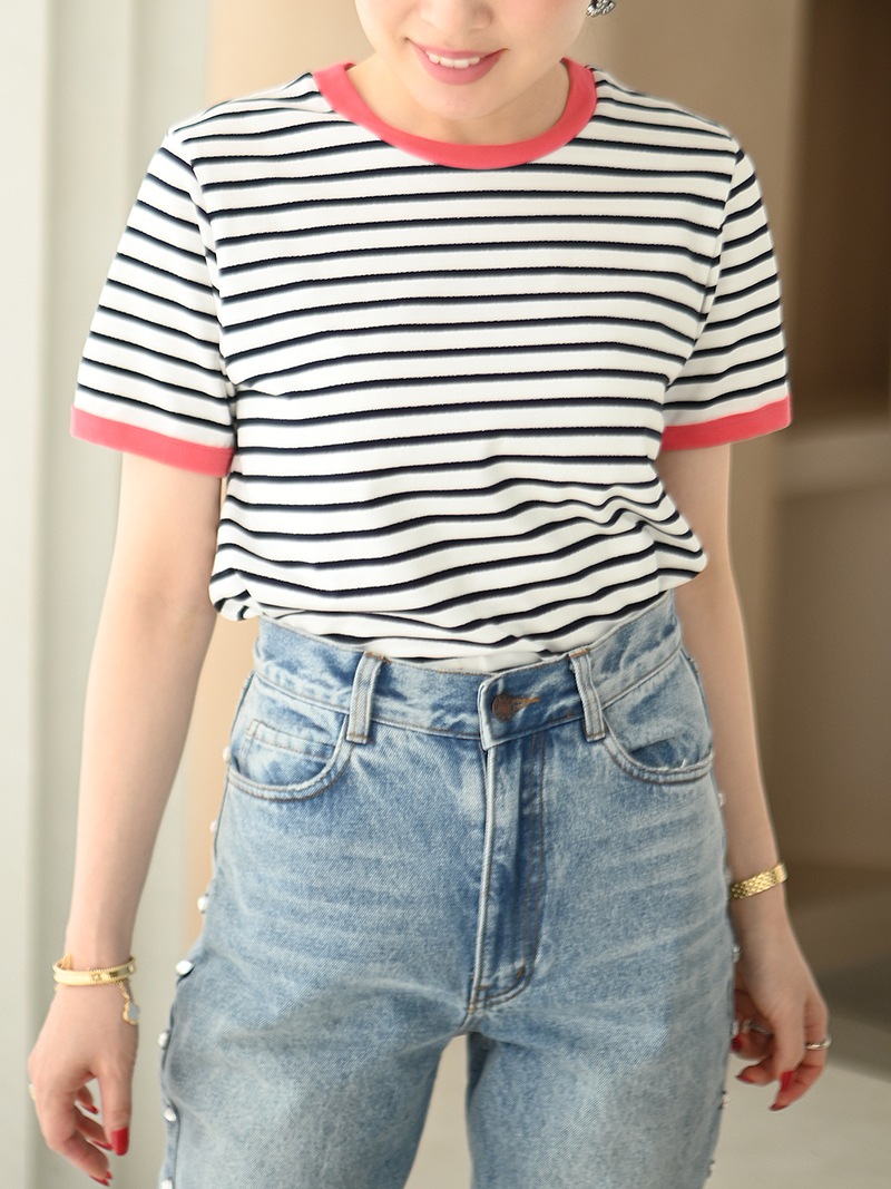 TREFLE＋1 トレフルプラスワン　ラメボーダーカットソー　ピンク ラメボーダーカットソー～半袖 | Tops,Tシャツ | | TREFLE＋1