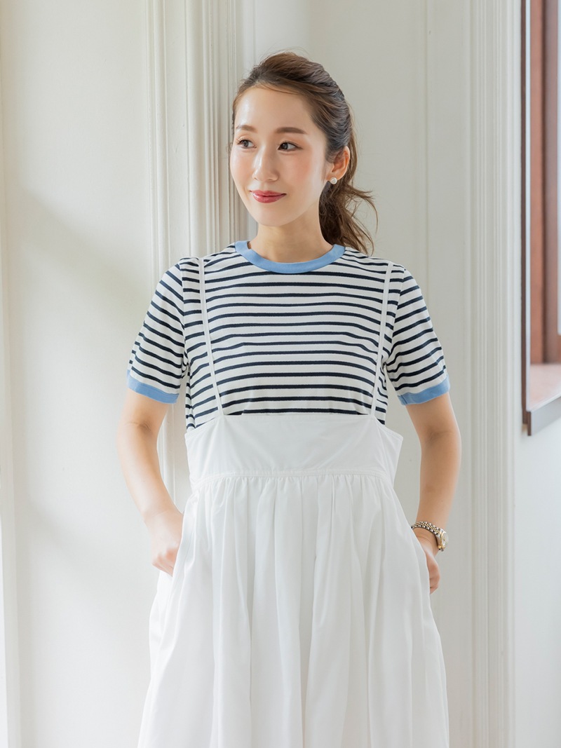 トレフルプラスワン　ラメボーダーカットソー半袖　ブルー ラメボーダーカットソー～半袖 | Tops,Tシャツ | | TREFLE＋1