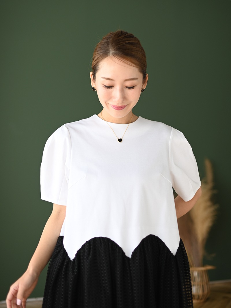 【美品】TREFLE+1 トレフルプラスワン スカラップカラー黒ワンピース スカラップワンピース | Onepiece,半袖 | | TREFLE＋1（トレフル