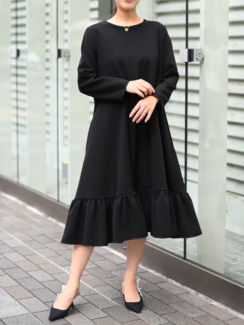 裾フリルフレアワンピース～長袖（long） | New Arrival