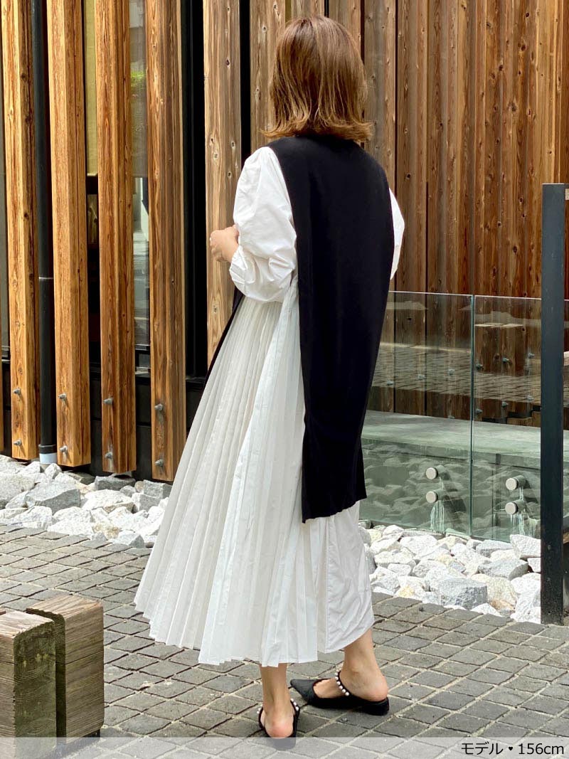 ニットドッキング サイドプリーツワンピース 長袖 Onepiece Trefle 1 トレフルプラスワン