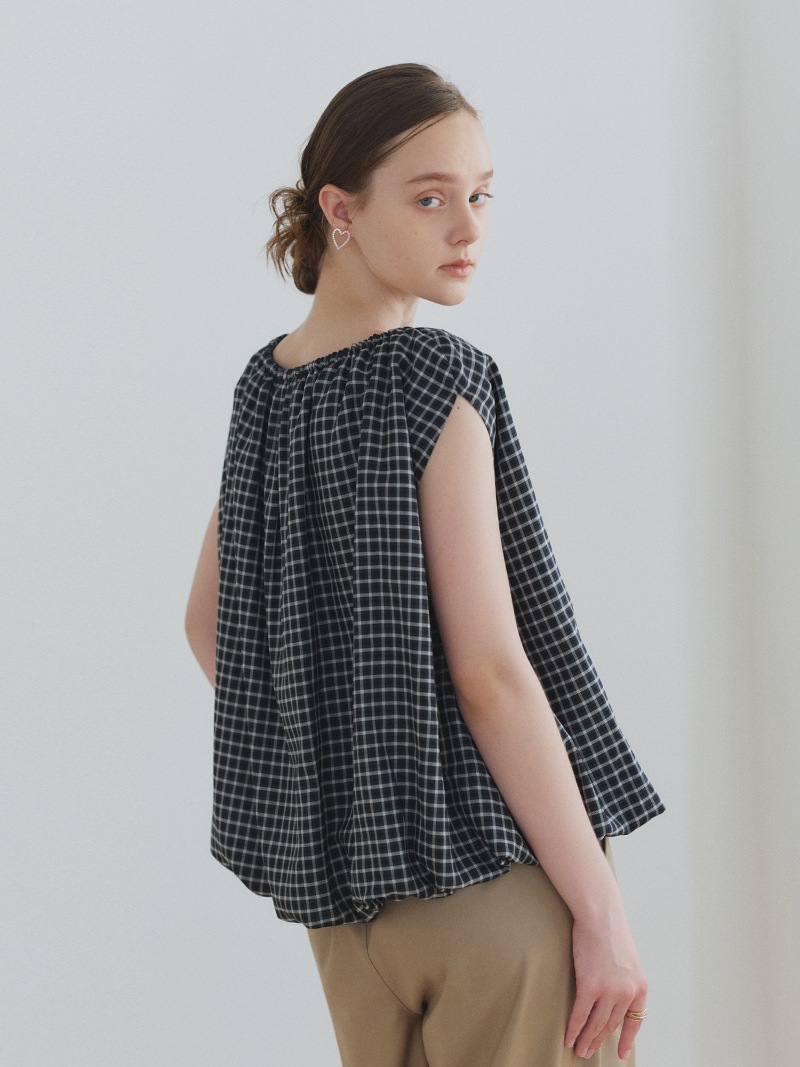 trefle+1 チェックパフトップス　white チェックバルーントップス | Tops,トップス | | TREFLE＋1（トレフル