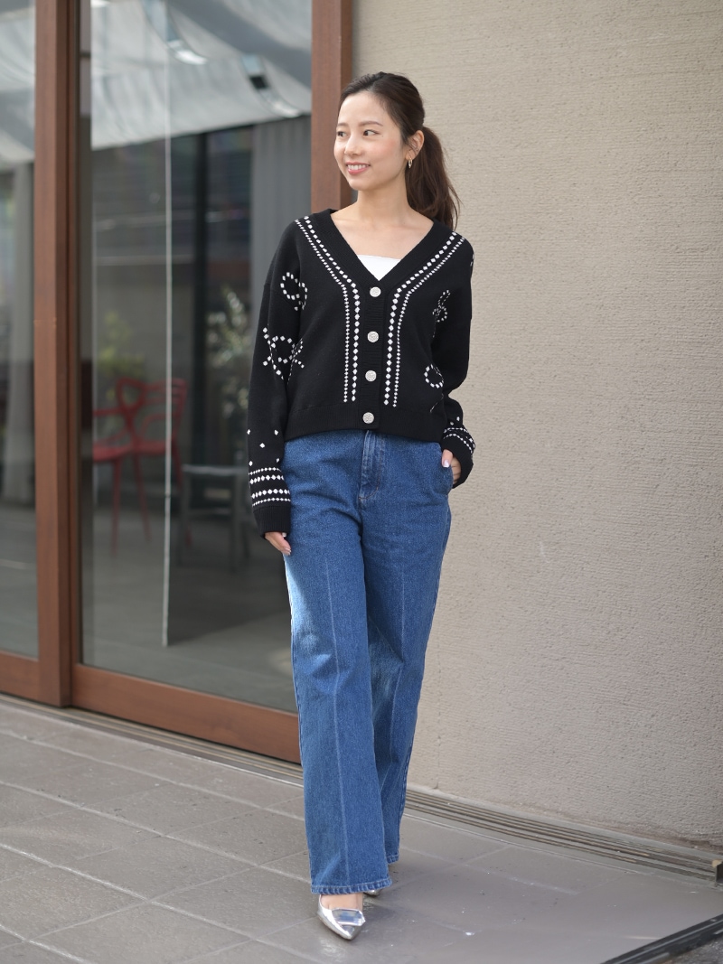 トレフルプラスワン trefle+1 リボンジャガードカーディガン　グレー　新品 リボンジャガードカーディガン | Cardigan,長袖 | | TREFLE＋1