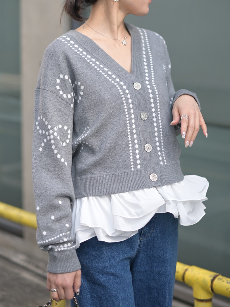 リボンジャガードカーディガン | Cardigan,長袖 | | TREFLE＋1