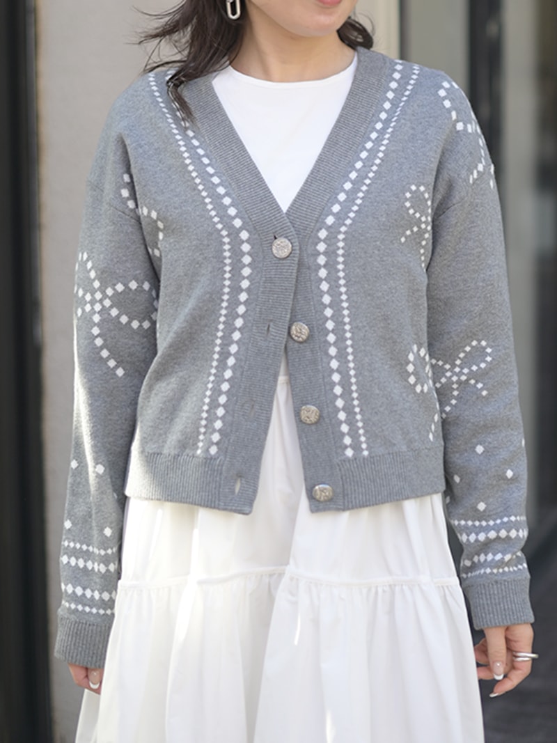 リボンジャガードカーディガン | Cardigan,長袖 | | TREFLE＋1