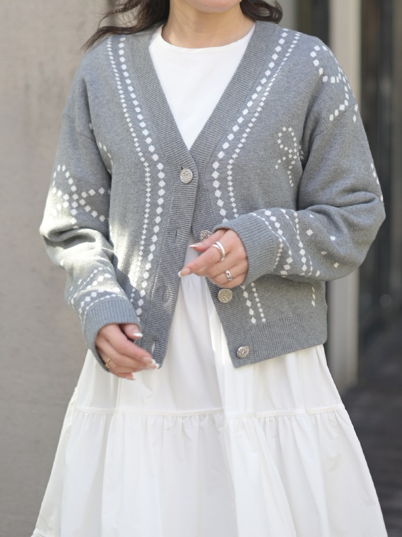 リボンジャガードカーディガン | Cardigan,長袖 | | TREFLE＋1