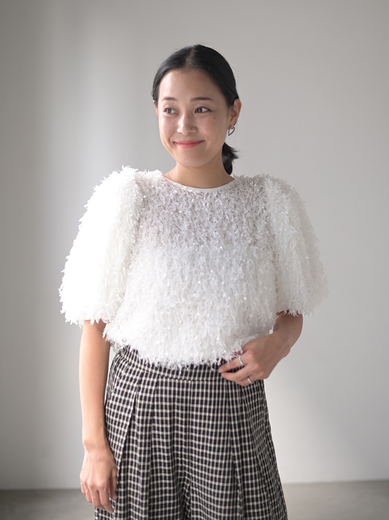 trefle+1 チェックパフトップス　white フェザーパフトップス | Tops | | TREFLE＋1（トレフルプラスワン）