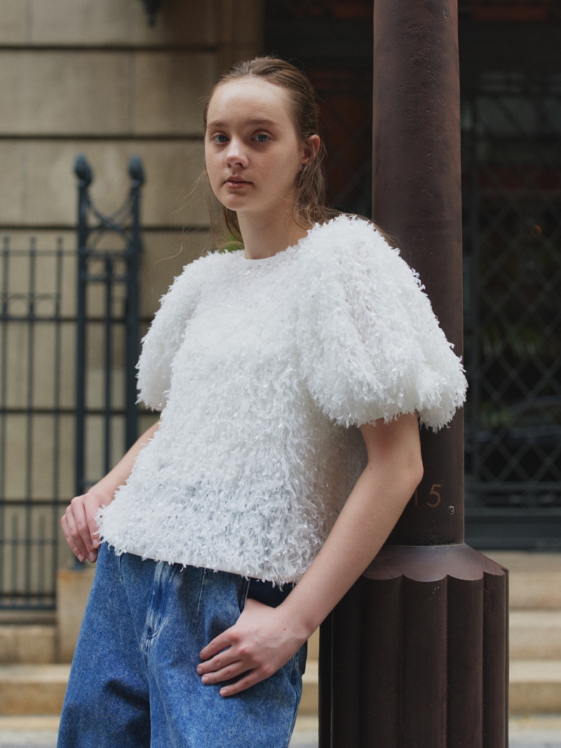 trefle+1 チェックパフトップス　white フェザーパフトップス | Tops | | TREFLE＋1（トレフルプラスワン）