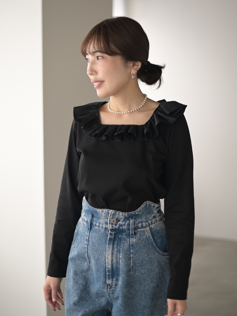 ラッフルフリルトップス(BLACK) | Tops,トップス | | TREFLE＋1