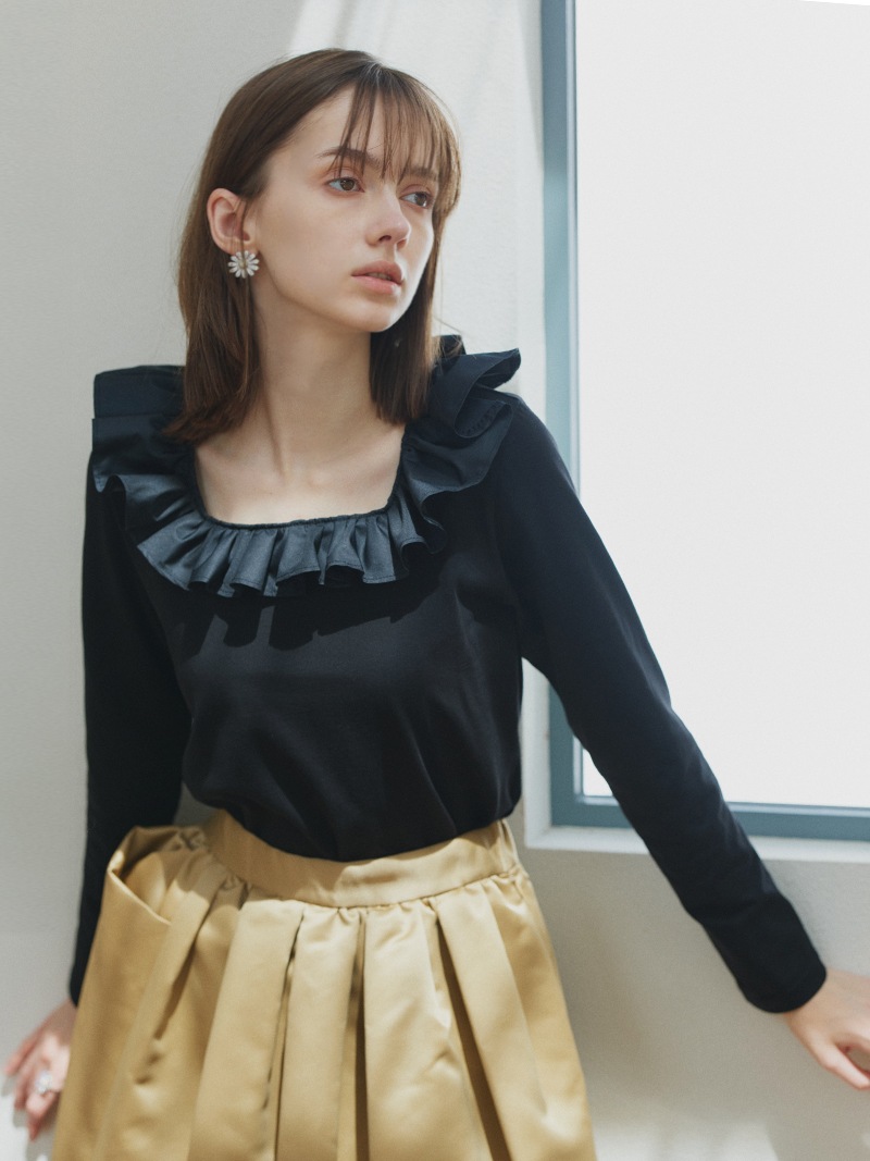 ラッフルフリルトップス(BLACK) | Tops | | TREFLE＋1（トレフルプラス