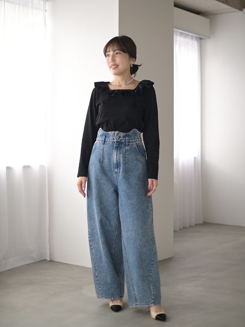 ラッフルフリルトップス(BLACK) | Tops | | TREFLE＋1（トレフルプラス