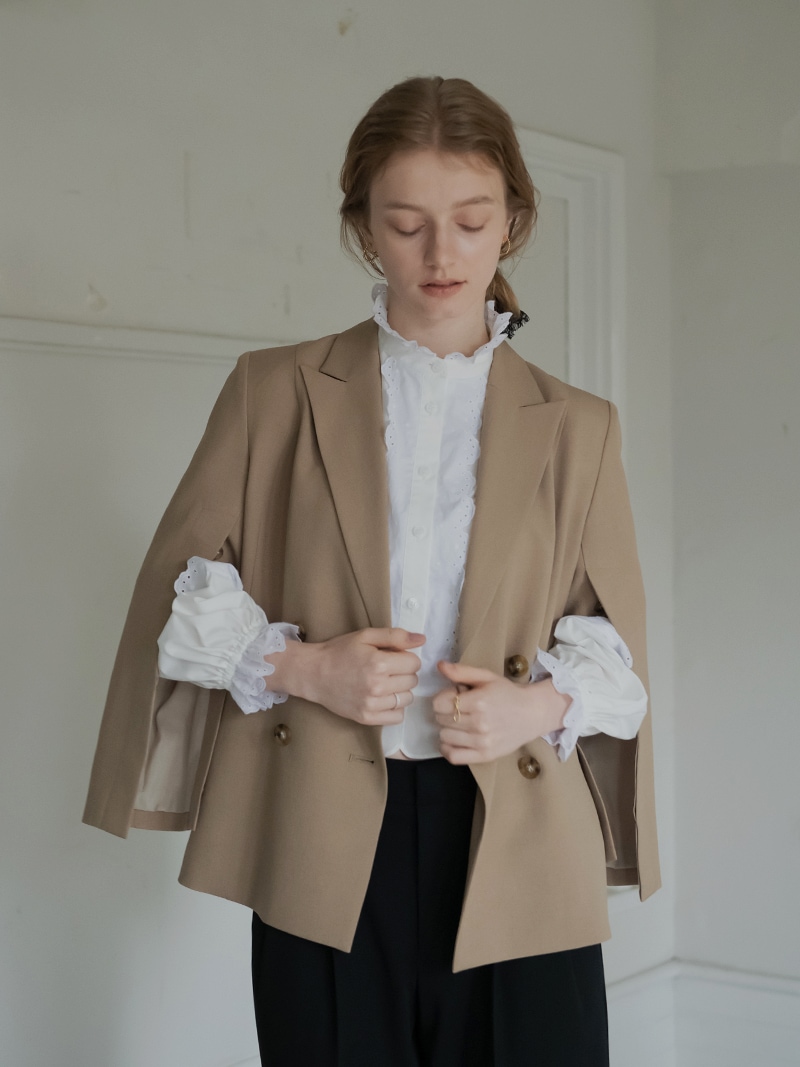 スリットスリーブジャケット スリットスリーブカラーレスジャケット