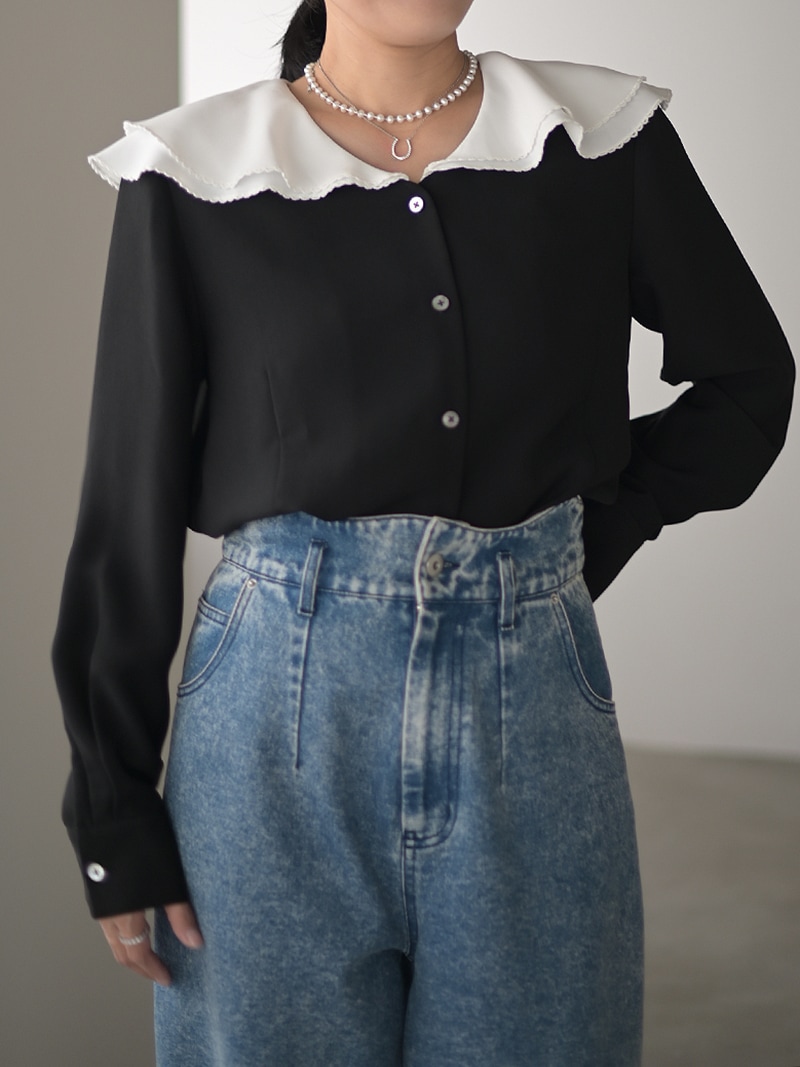 【水曜まで】TREFLE＋1 襟取り外し可　トップス セーラージョーゼットブラウス | Tops,ブラウス | | TREFLE＋1