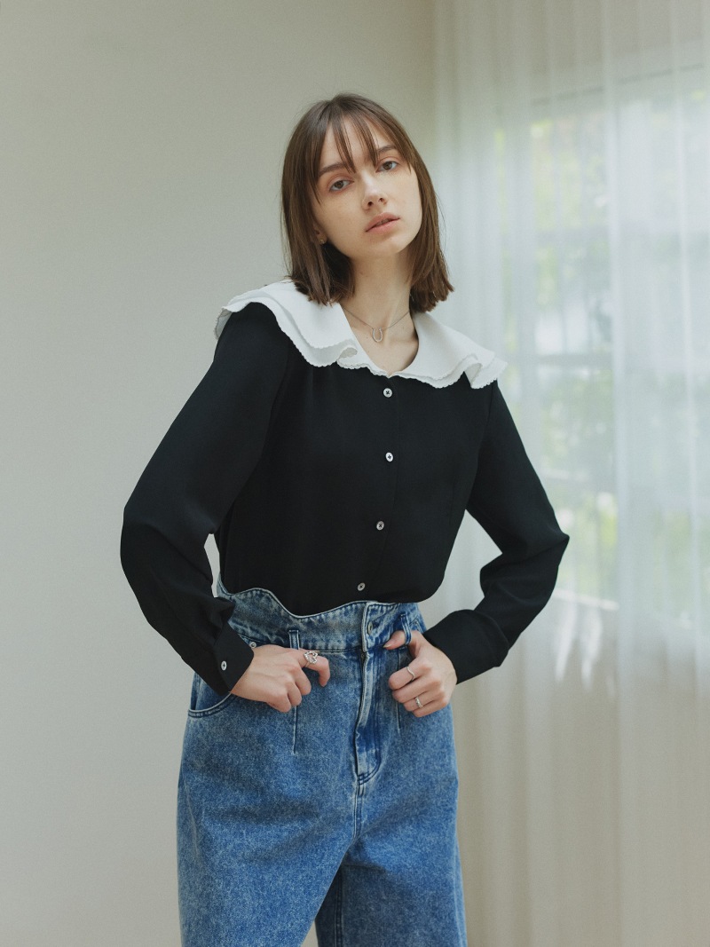 【新品】トレフルプラスワン　　TRÈFLE+1 袖バルーン　ブラウス　ストライプ セーラージョーゼットブラウス | Tops,ブラウス | | TREFLE＋1