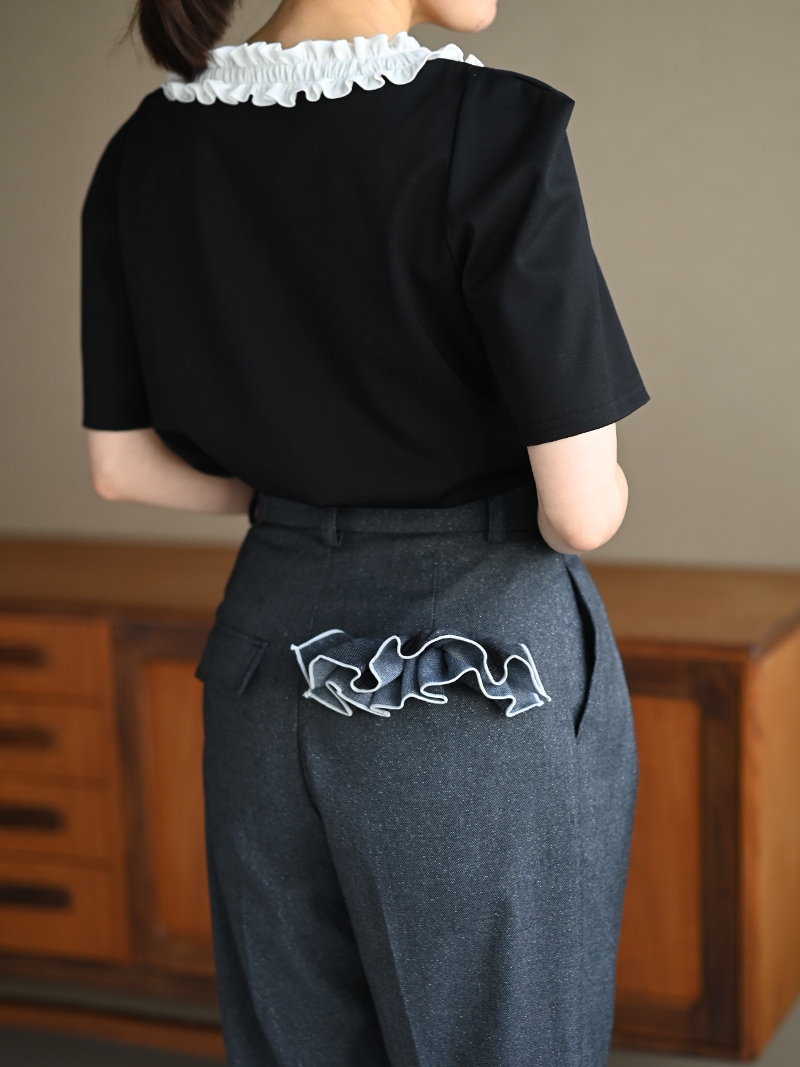 trefle+1 トレフル ポケットフリルパンツ(LAME DENIM) 01 ポケットフリルパンツ(LAME DENIM) | Bottoms,パンツ
