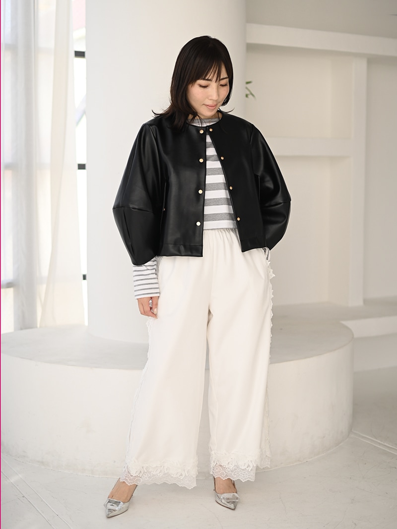 トレフルプラスワン　ノーカラー プリーツジャケット トレフルプラスワン ノーカラー プリーツジャケット - メルカリ