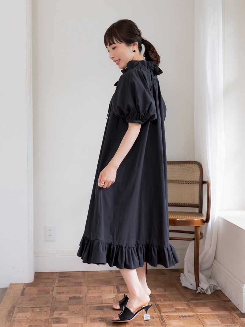 TREFRE+1/トレフルプラスワン リボンワンピース 黒02 リボンギャザーワンピース | Onepiece,半袖 | | TREFLE＋1