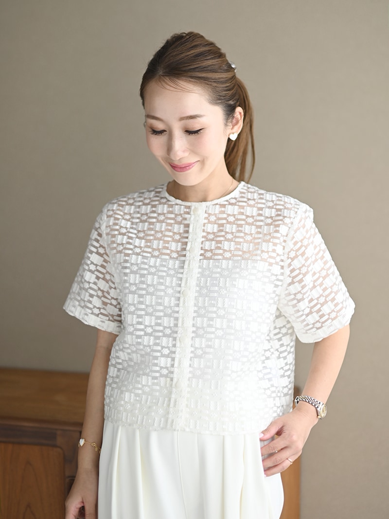 シアージャガードトップス　トレフルプラスワン　ホワイト シアージャガードトップス | Tops,ブラウス | | TREFLE＋1