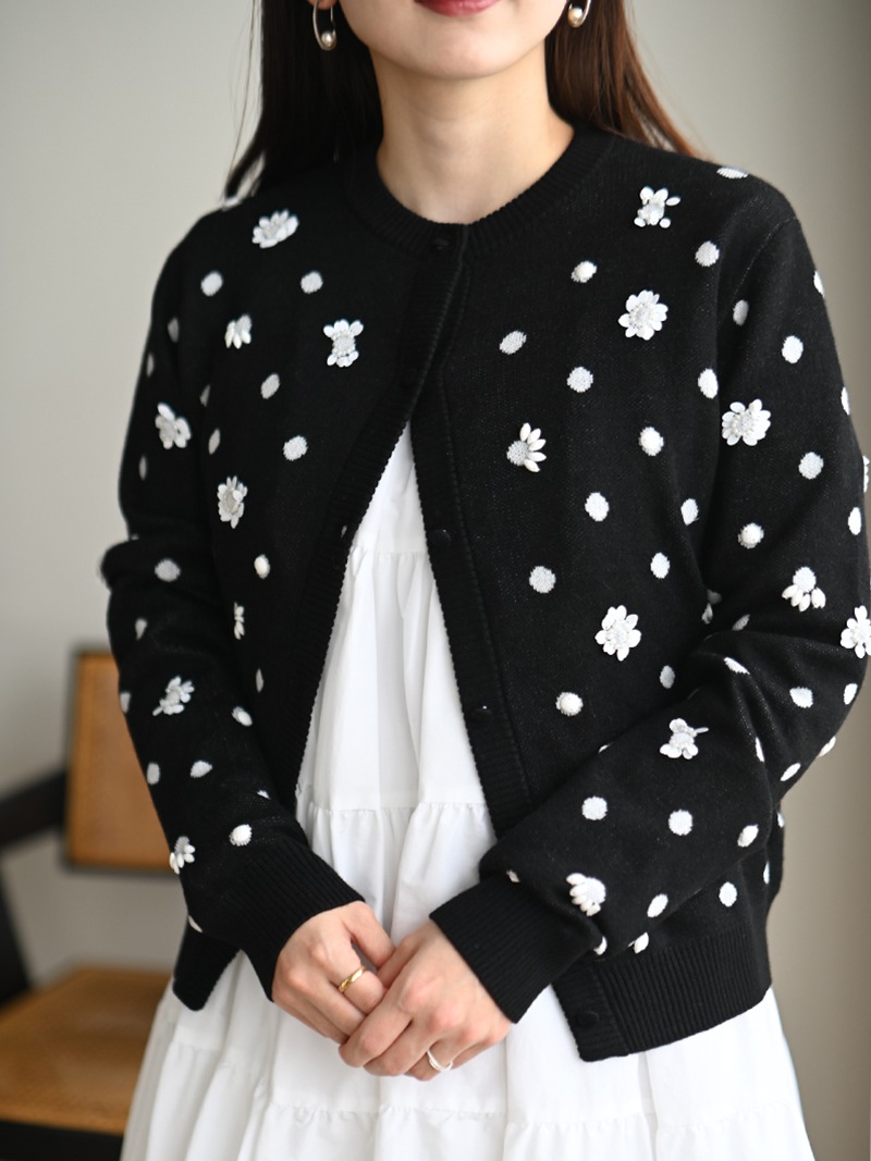 トレフルプラスワン　ドットスパンコールカーディガン　ホワイト ドットスパンコールカーディガン | Cardigan,長袖 | | TREFLE＋1