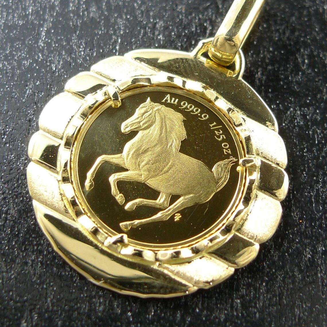 純金 k24 ホース コイン ペンダントトップ ソロモン 金貨 24金 1/25
