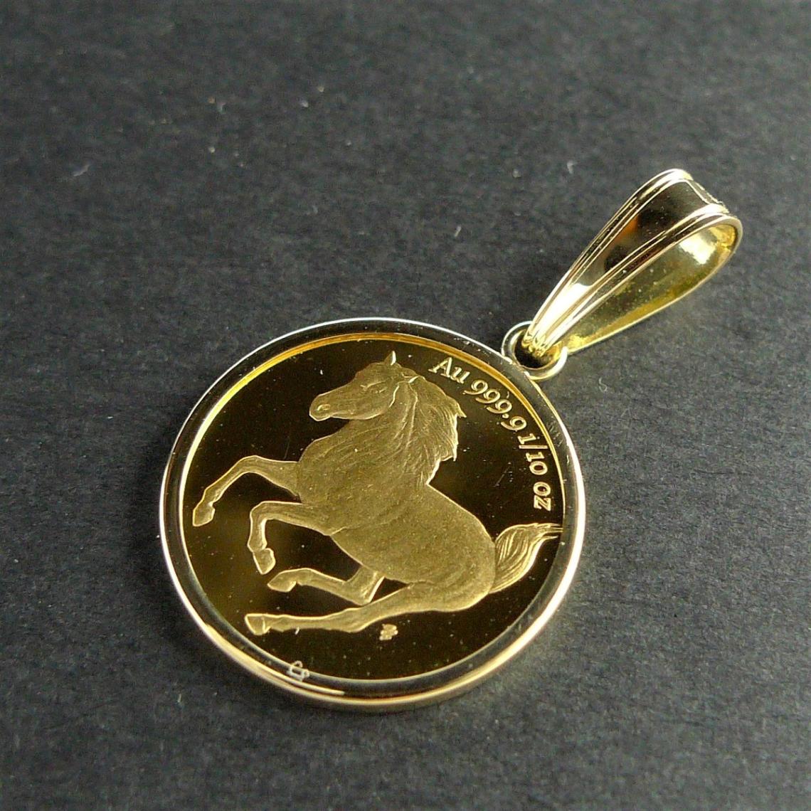 純金 k24 ホース コイン ペンダントトップ ソロモン 金貨 24金 1/10